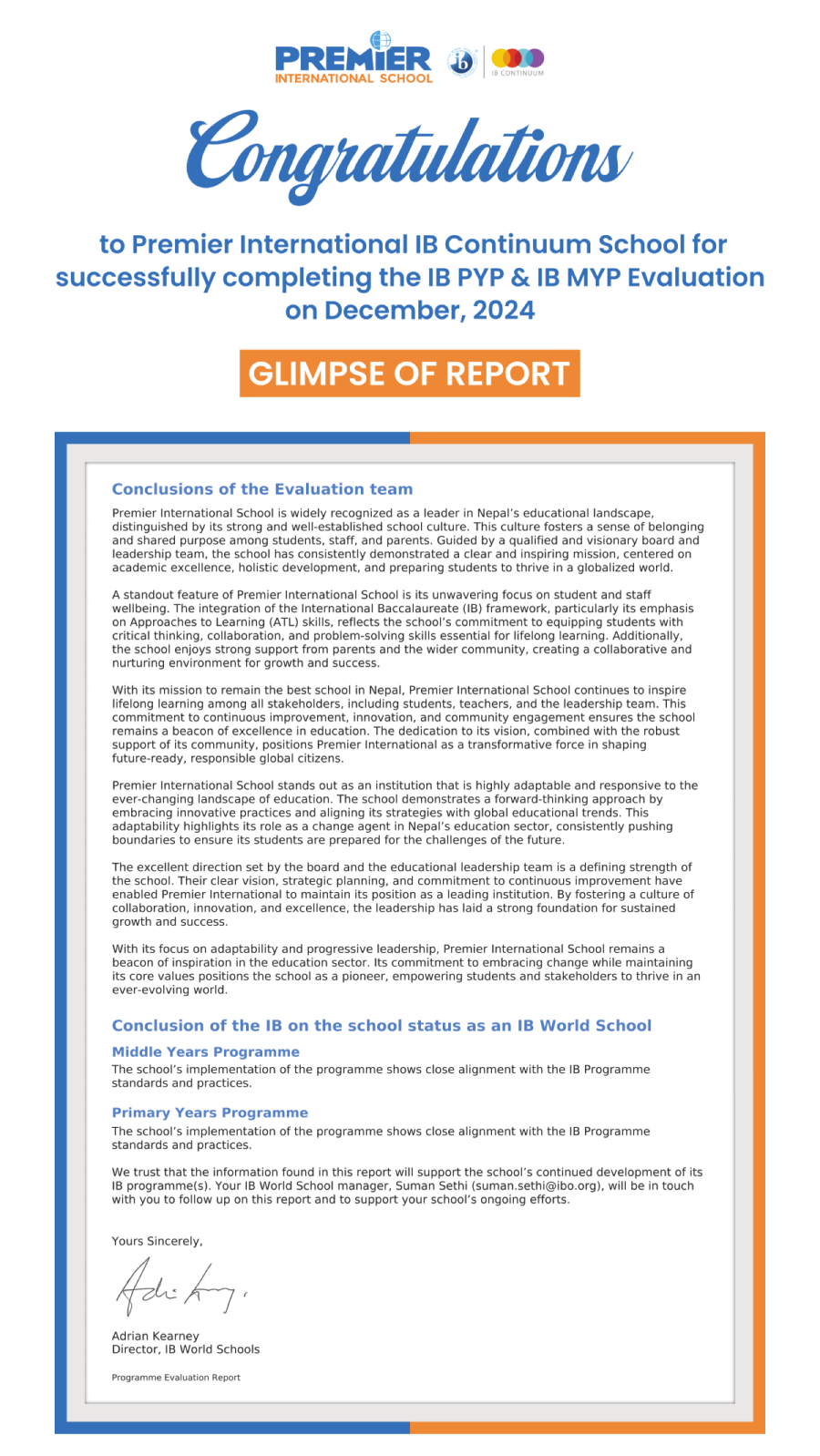 IB PYP & IB MYP Evaluation